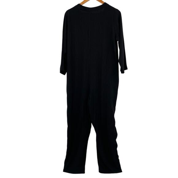 Rachel Palley Black Jumpsuit Linen Blend Relaxed Comfy Casual Fit Pockets Size L - Picture 2 of 7